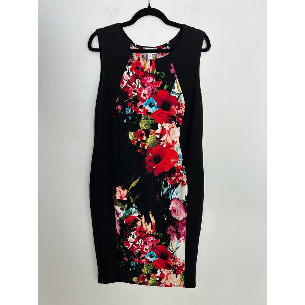 Olivia Matthews Floral Sheath Flattering Fit Dress Black Pink Sleeveless Plus 1X